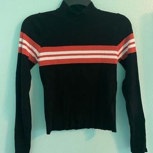 Turtleneck Ribbed Knit Striped Sweater